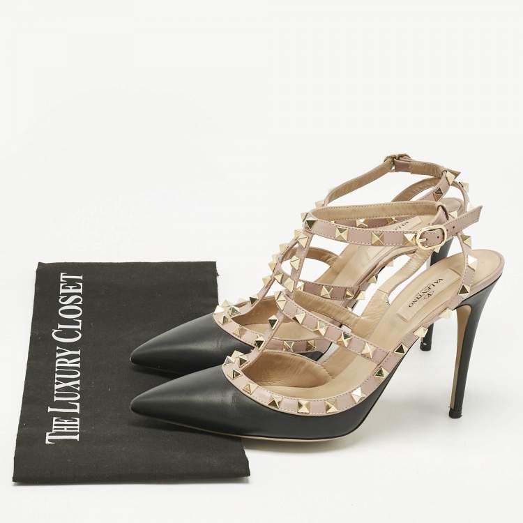 Pre Owned Valentino Black/Pink Leather Rockstud Pumps Size 41