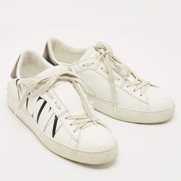 Pre Owned Valentino White Leather VLTN Low Top Sneakers Size 37.5