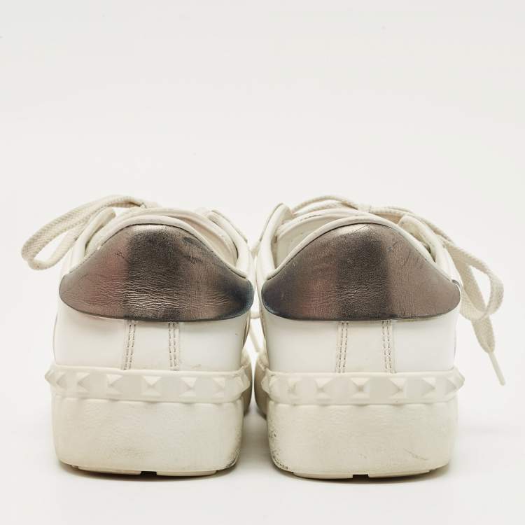 Pre Owned Valentino White Leather VLTN Low Top Sneakers Size 37.5