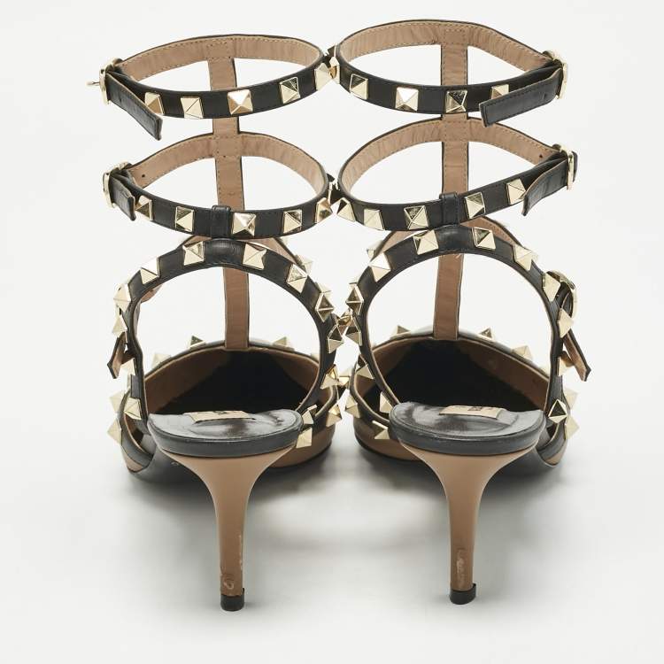 Pre Owned Valentino Brown/Black Leather Rockstud Pumps Size 40.5