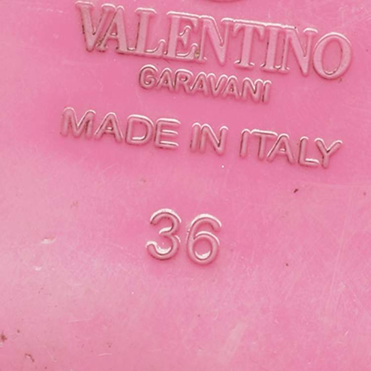 Pre Owned Valentino Pink Rubber Rockstud Ankle Strap Flat Sandals Size 36