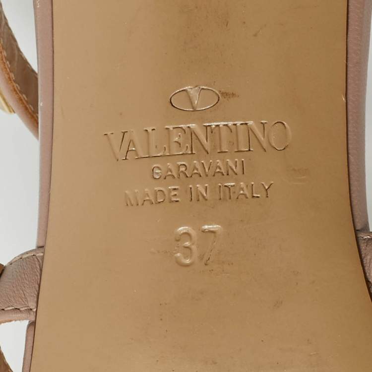 Pre Owned Valentino Beige Leather Rockstud Slide Sandals Size 37