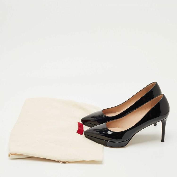 Pre Owned Valentino Black Patent Leather Pointed Toe Platform Pumps Size 37