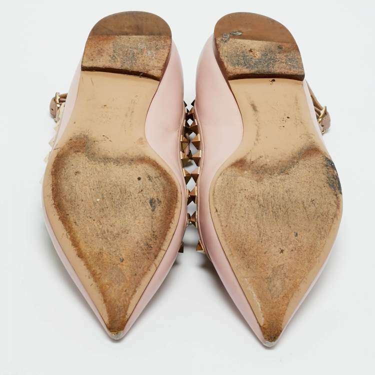 Pre Owned Valentino Pink Leather Rockstud Ballet Flats Size 37