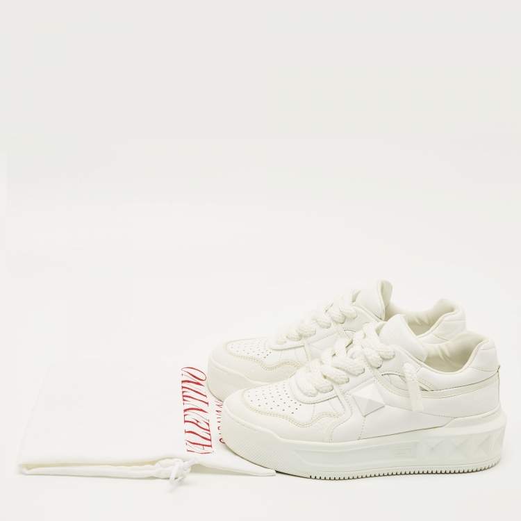 Pre Owned Valentino White Leather One Stud Sneakers Size 37.5