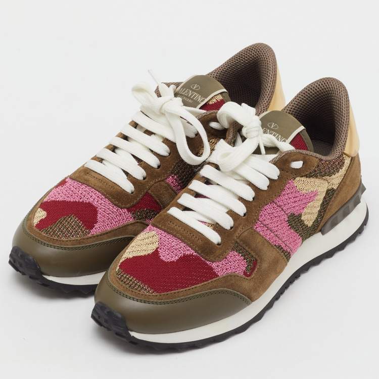 Pre Owned Valentino Multicolor Suede, Leather and Knit Fabric Rockrunner Sneakers Size 37