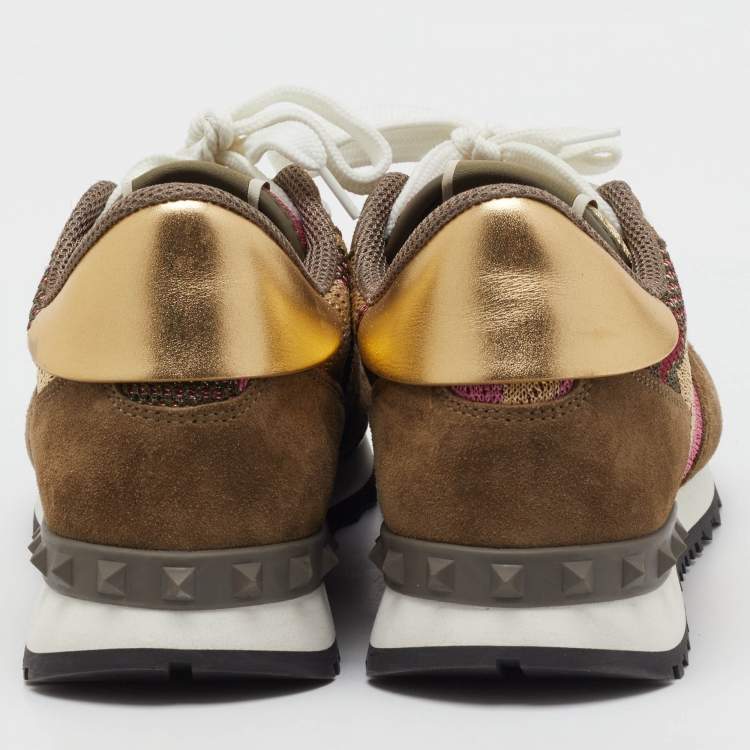 Pre Owned Valentino Multicolor Suede, Leather and Knit Fabric Rockrunner Sneakers Size 37