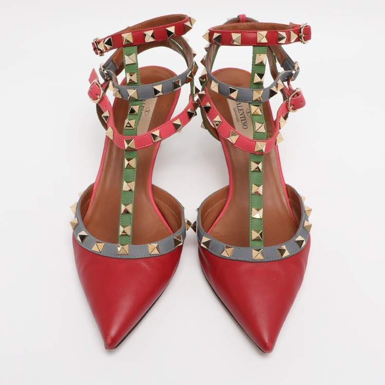 Pre Owned Valentino Multicolor Leather Rockstud Pumps Size 39