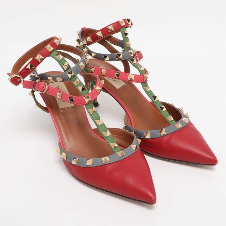 Pre Owned Valentino Multicolor Leather Rockstud Pumps Size 39