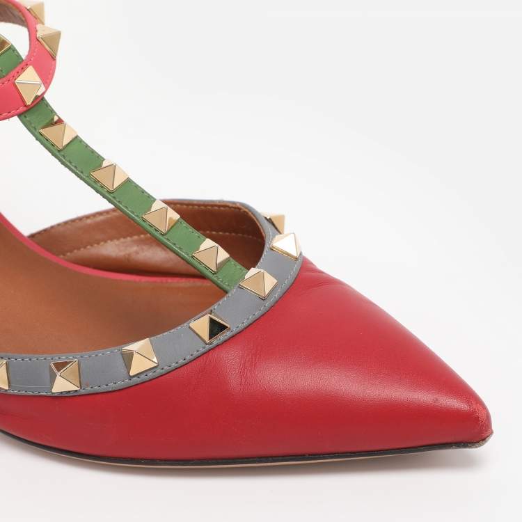 Pre Owned Valentino Multicolor Leather Rockstud Pumps Size 39
