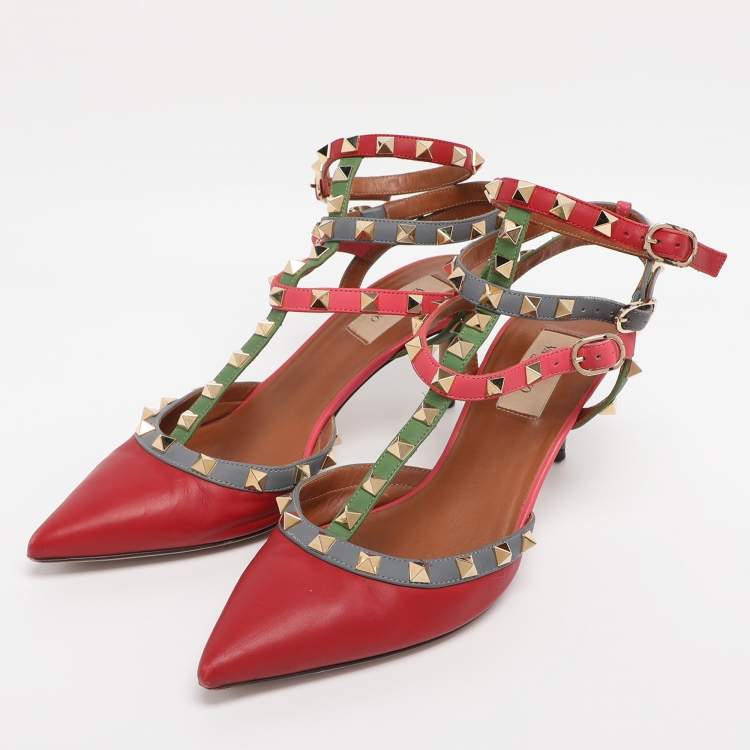 Pre Owned Valentino Multicolor Leather Rockstud Pumps Size 39