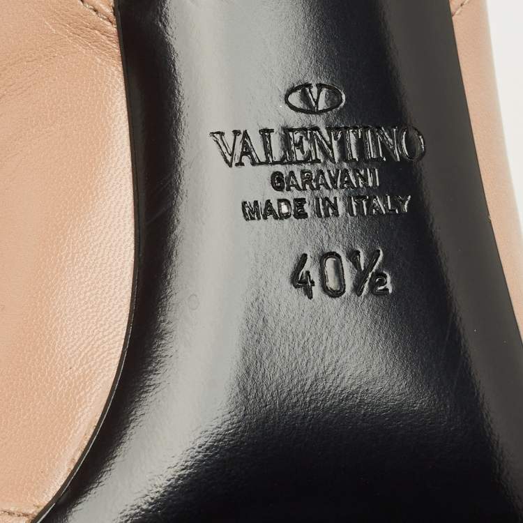 Pre Owned Valentino Beige Leather Pointed Toe Rockstud Slingback Pumps Size 40.5