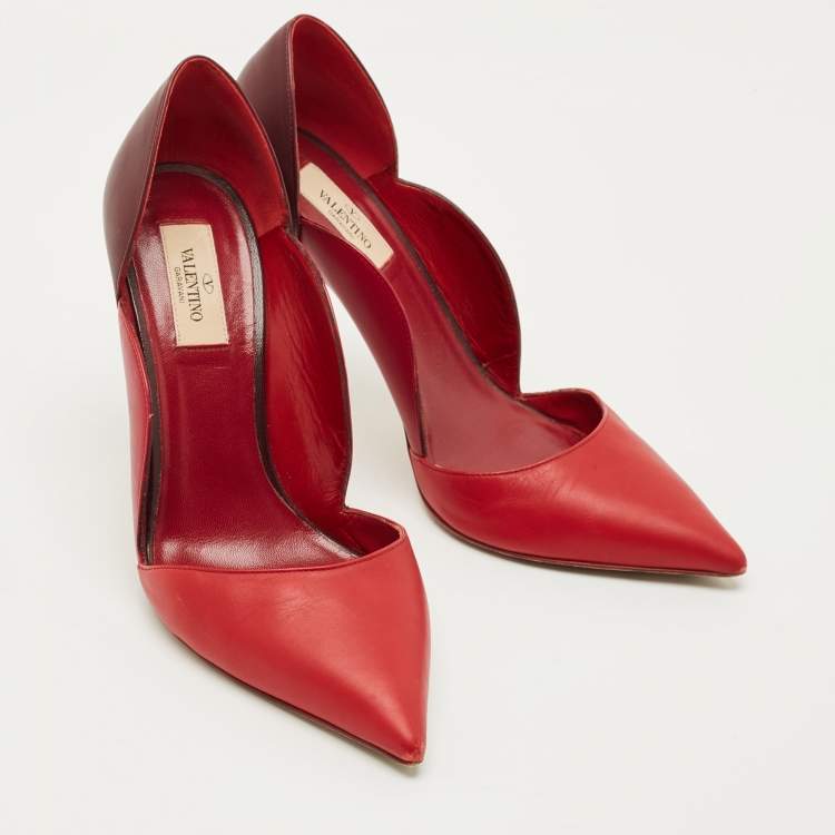 Pre Owned Valentino Burgundy/Red Leather Pointed Toe Pumps Size 40
