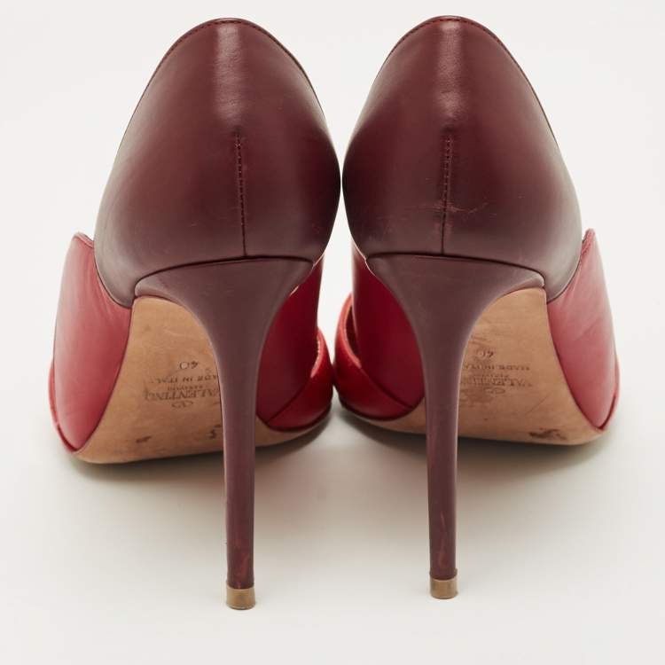 Pre Owned Valentino Burgundy/Red Leather Pointed Toe Pumps Size 40