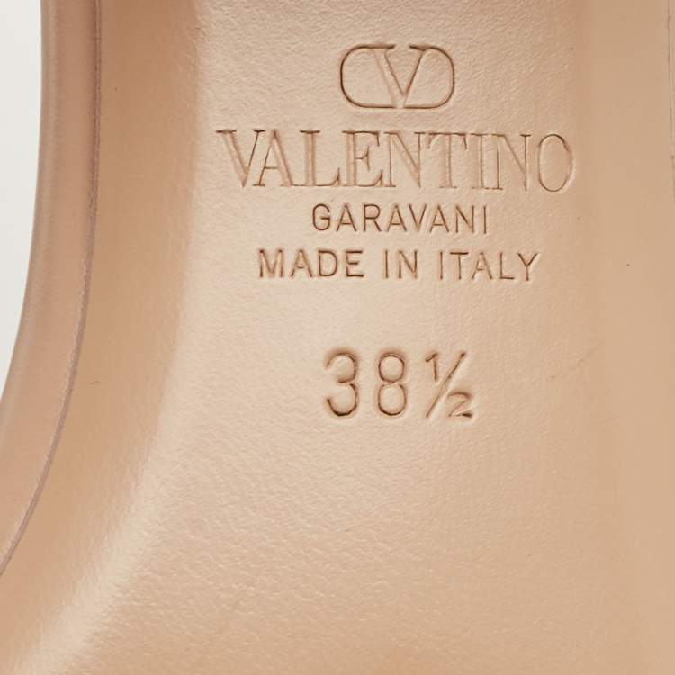 Pre Owned Valentino Beige Leather VLogo Slide Sandals Size 38.5