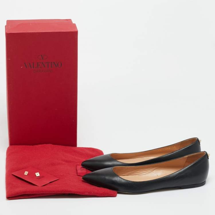 Pre Owned Valentino Black Leather One Stud Ballet Flats Size 38