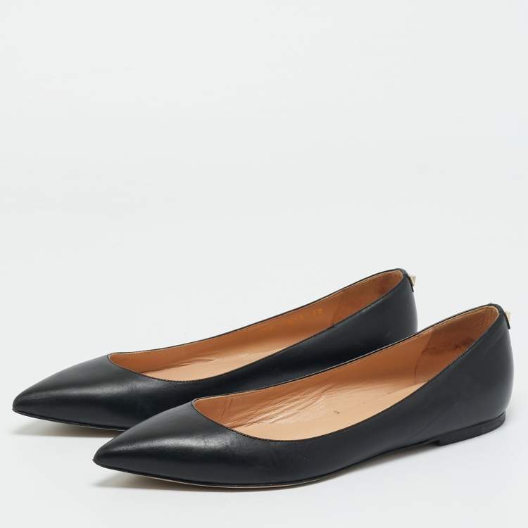 Pre Owned Valentino Black Leather One Stud Ballet Flats Size 38