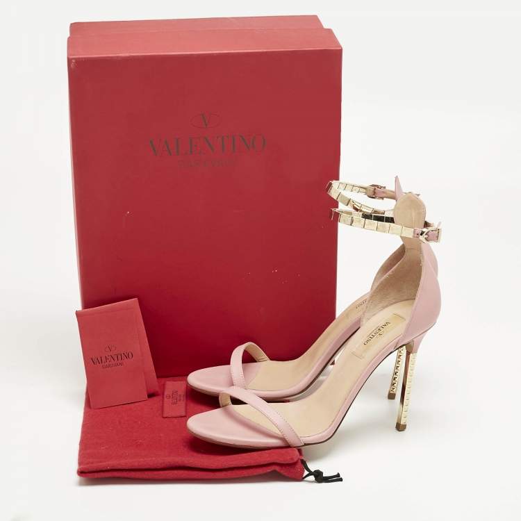 Pre Owned Valentino Pink Leather Embellished Ankle Strap Sandals Size 38