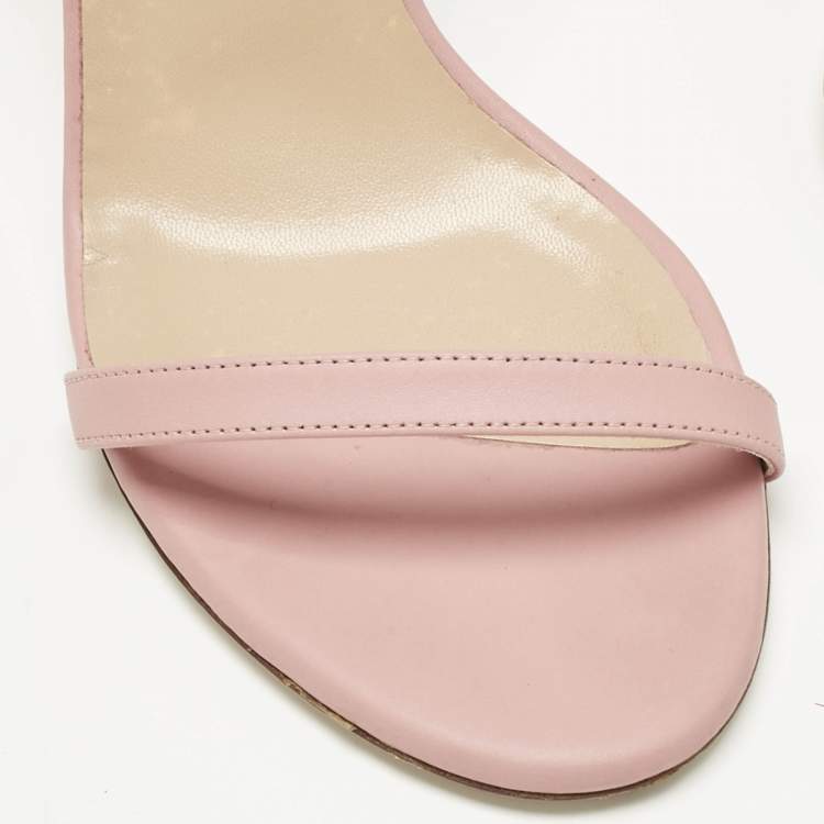 Pre Owned Valentino Pink Leather Embellished Ankle Strap Sandals Size 38