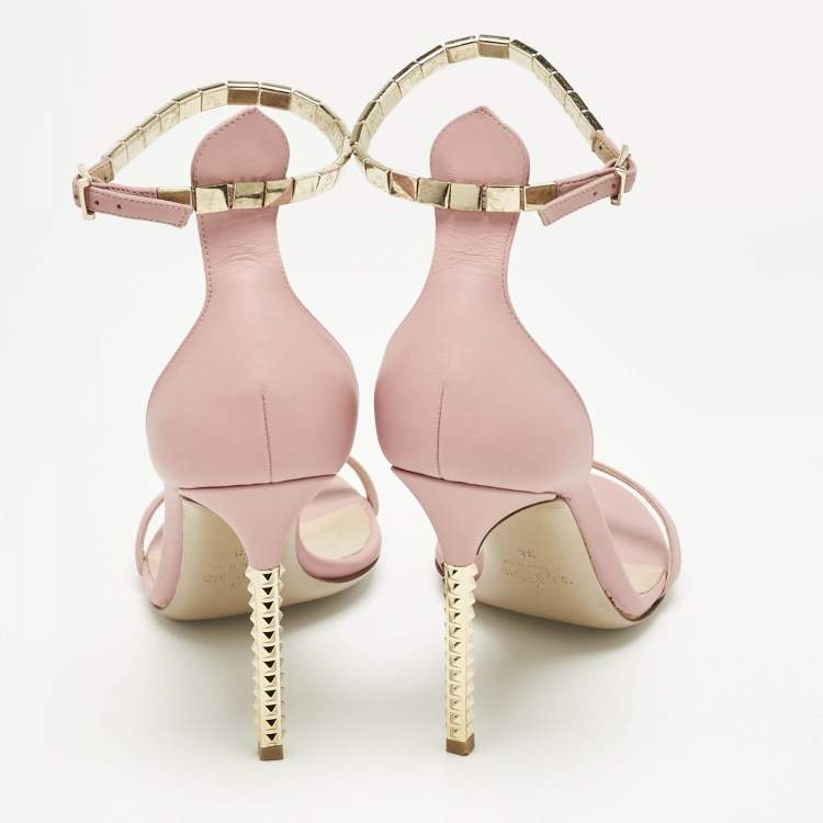 Pre Owned Valentino Pink Leather Embellished Ankle Strap Sandals Size 38