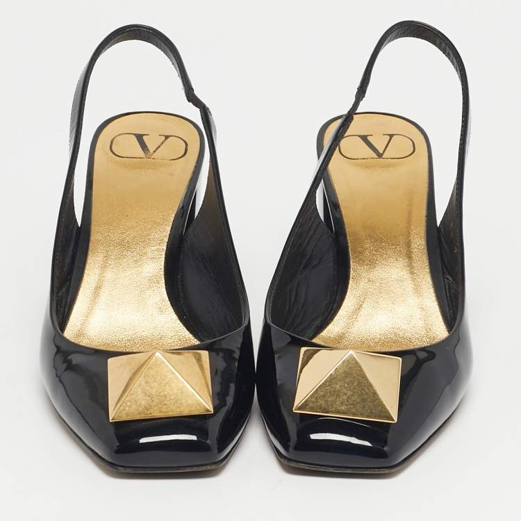Pre Owned Valentino Black Patent Leather One Stud Block Heel Pumps Size 38