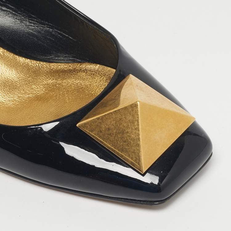 Pre Owned Valentino Black Patent Leather One Stud Block Heel Pumps Size 38