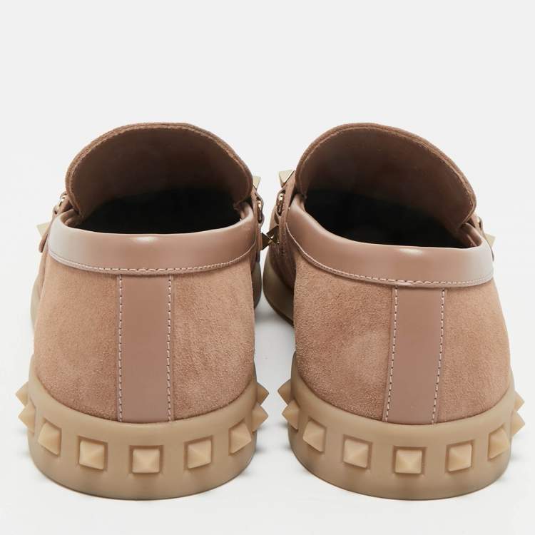 Pre Owned Valentino Beige Leather and Suede  Leisure Flows Slip On Loafers Size 39