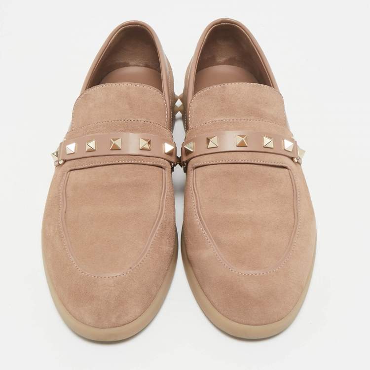Pre Owned Valentino Beige Leather and Suede  Leisure Flows Slip On Loafers Size 39