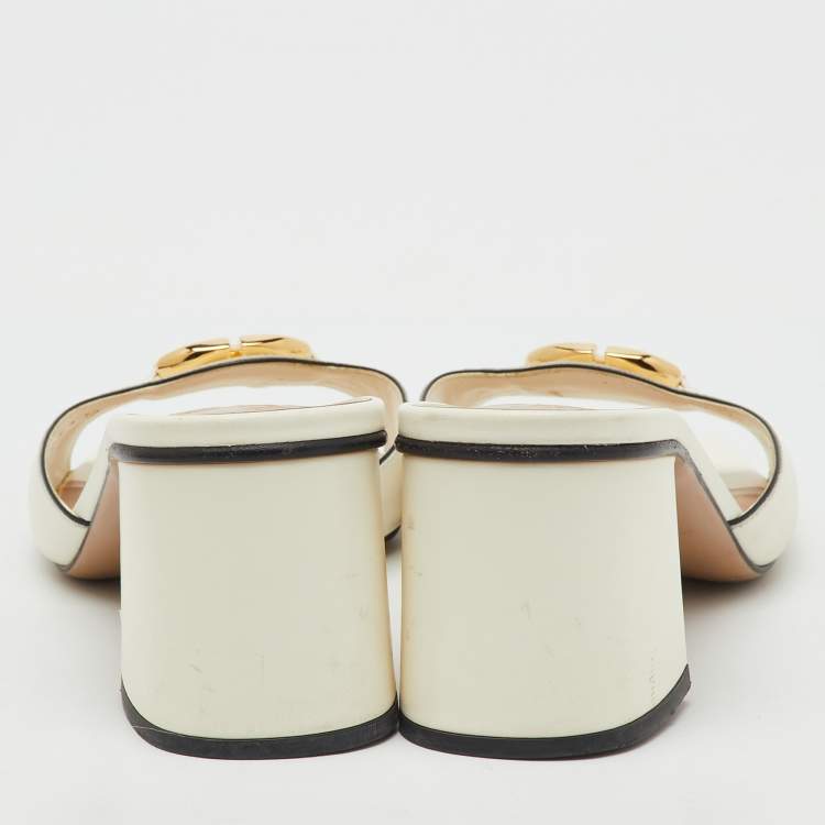 Pre Owned Valentino White Leather Vlogo Slide Sandals Size 38