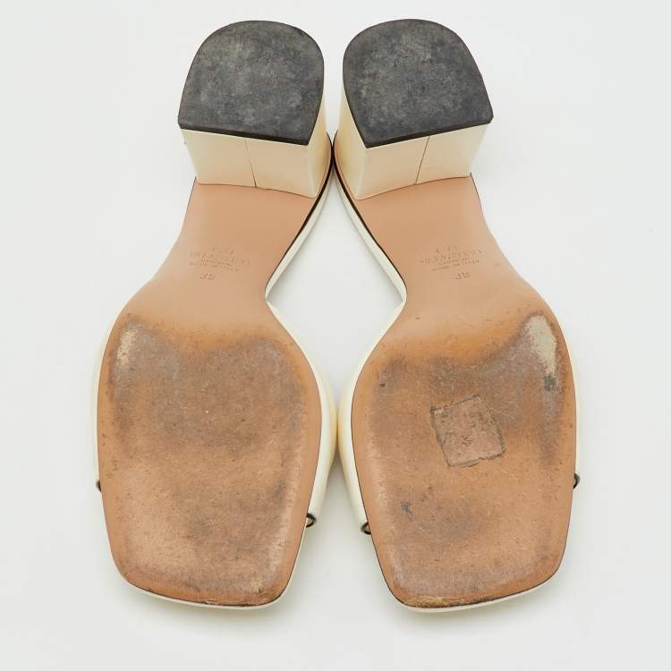Pre Owned Valentino White Leather Vlogo Slide Sandals Size 38