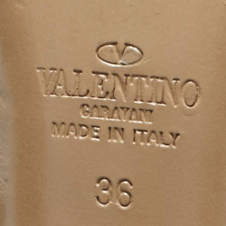 Pre Owned Valentino Beige/Green Leather and Patent Rockstud Pumps Size 36