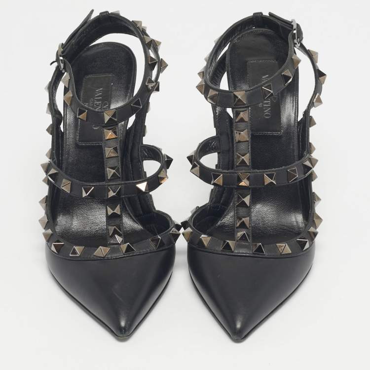 Pre Owned Valentino Black Leather Rockstud Pumps Size 36