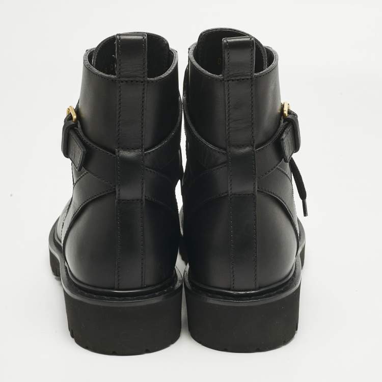 Pre Owned Valentino Black Leather VLogo Combat Boots Size 37