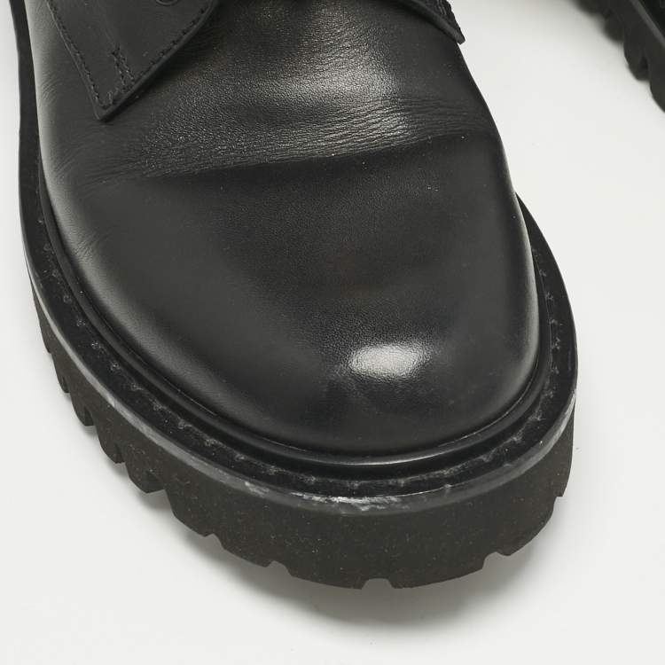 Pre Owned Valentino Black Leather VLogo Combat Boots Size 37