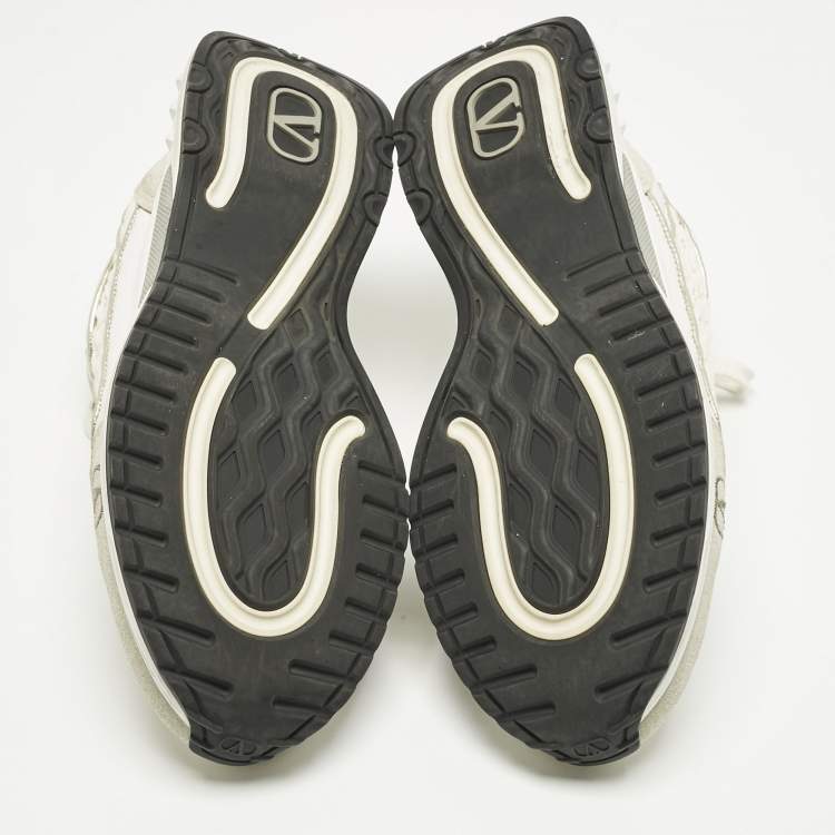 Pre Owned Valentino White/Grey Knit Fabric and Leather Ready Go Low Top Sneakers Size 37
