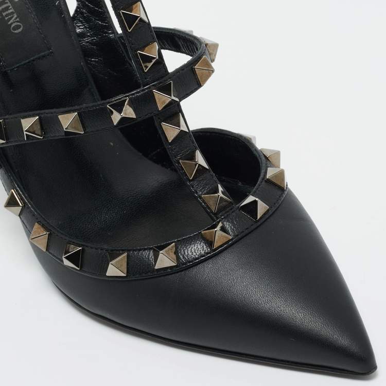 Pre Owned Valentino Black Leather Rockstud Caged Pumps Size 37