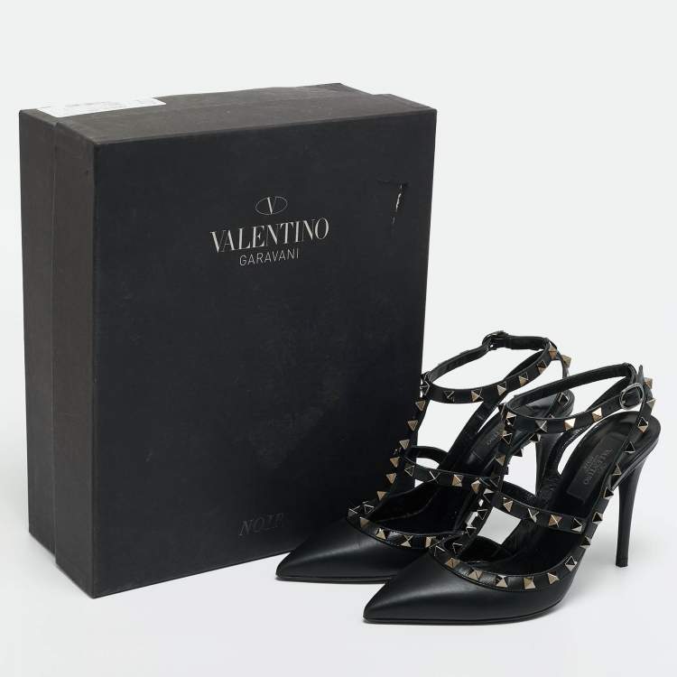 Pre Owned Valentino Black Leather Rockstud Caged Pumps Size 37