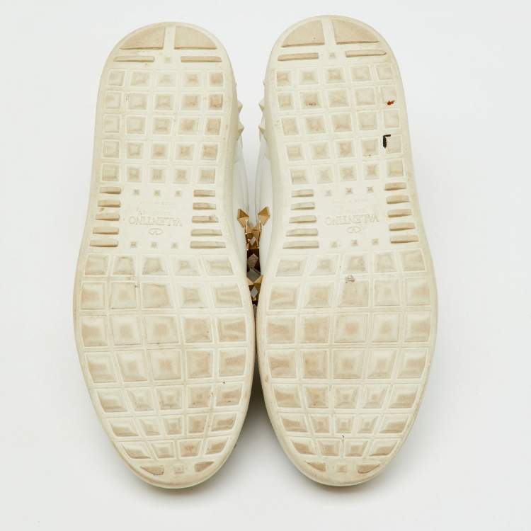 Pre Owned Valentino White Leather Rockstud Low Top Sneakers Size 37.5