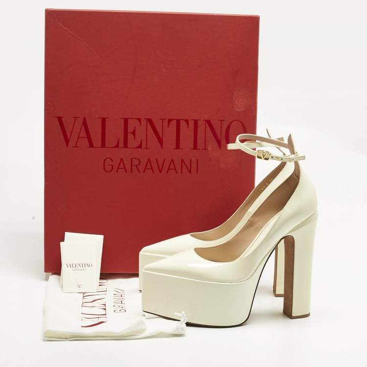Pre Owned Valentino Cream Patent Leather Tan-Go Platform Pumps Size 38