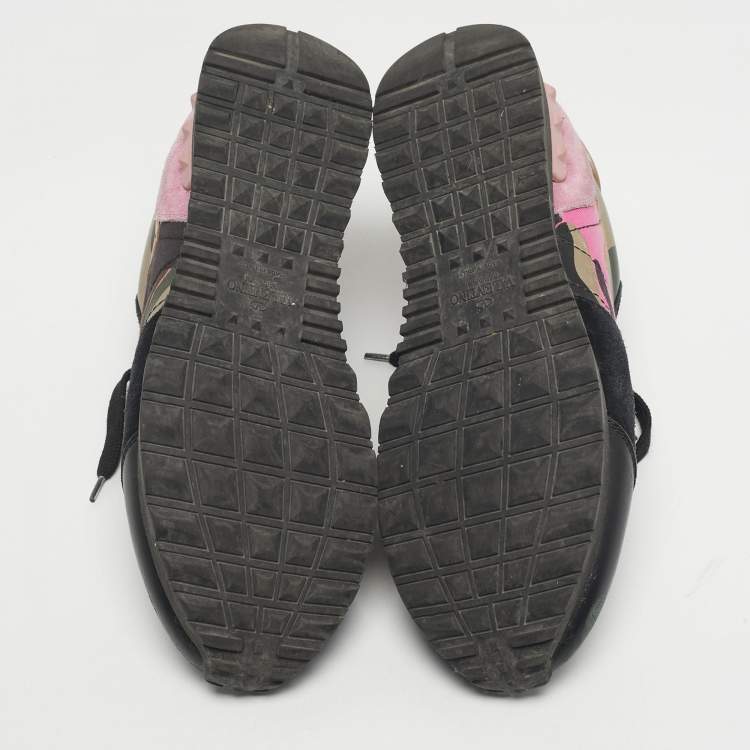 Pre Owned Valentino Multicolor Camouflage Suede And Leather Rockrunner Low Top Sneakers Size 38