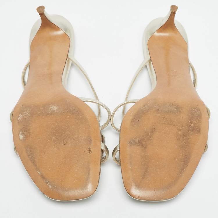 Pre Owned Valentino Metallic Leather VLogo Signature Slide Sandals Size 40.5