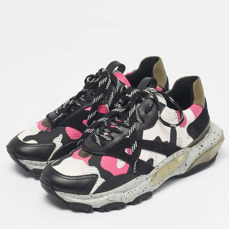 Pre Owned Valentino Multicolor Suede And Fabric Camouflage Lace Up Sneakers Size 40