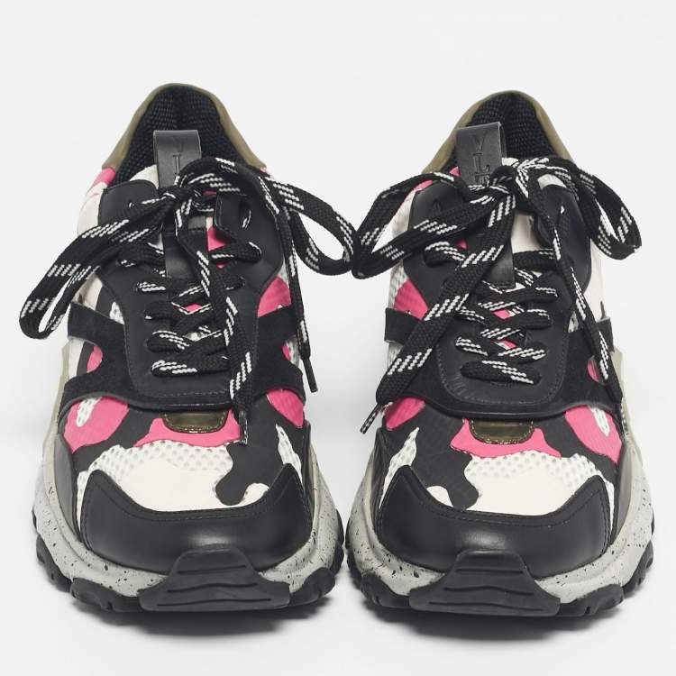 Pre Owned Valentino Multicolor Suede And Fabric Camouflage Lace Up Sneakers Size 40