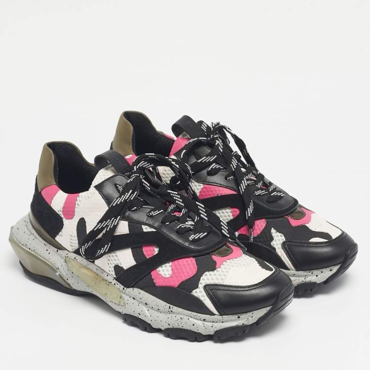 Pre Owned Valentino Multicolor Suede And Fabric Camouflage Lace Up Sneakers Size 40