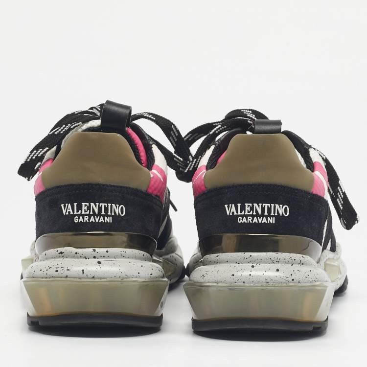 Pre Owned Valentino Multicolor Suede And Fabric Camouflage Lace Up Sneakers Size 40