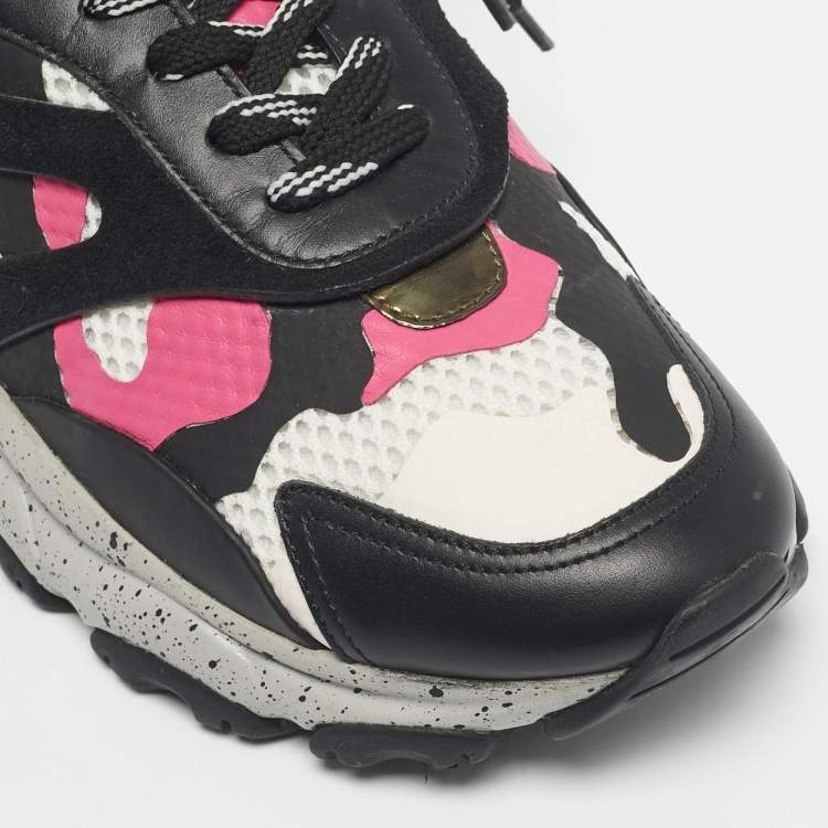 Pre Owned Valentino Multicolor Suede And Fabric Camouflage Lace Up Sneakers Size 40