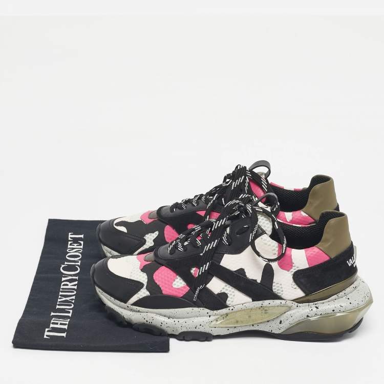 Pre Owned Valentino Multicolor Suede And Fabric Camouflage Lace Up Sneakers Size 40