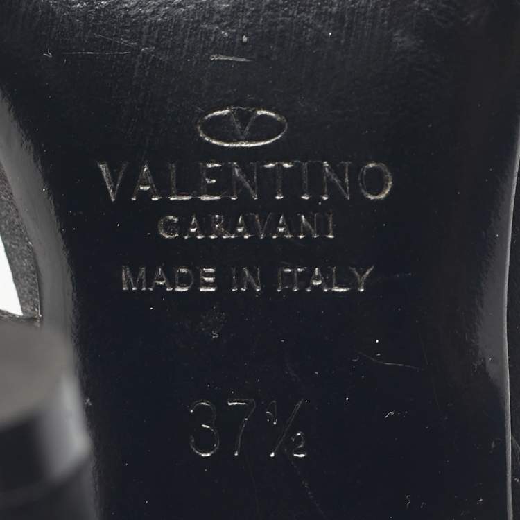 Pre Owned Valentino Black Satin Crystal Embellish Slingback Sandals Size 37.5