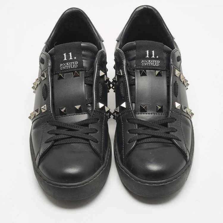 Pre Owned Valentino Black Leather Rockstud Untitled Low Top Sneakers Size 39
