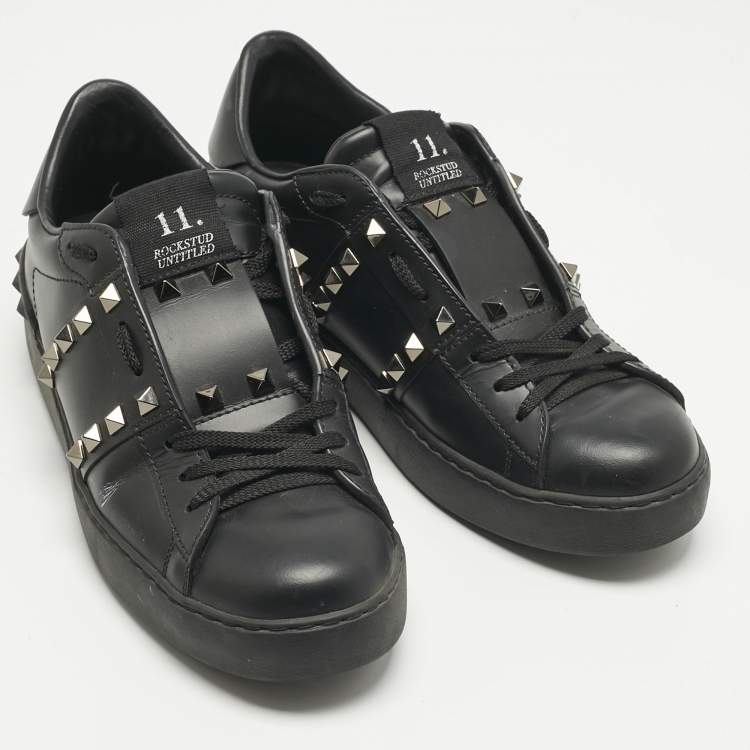 Pre Owned Valentino Black Leather Rockstud Untitled Low Top Sneakers Size 39